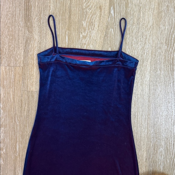 Vintage Finesse USA Blue Velvet Side Split Spaghetti Strap 90s Maxi Dress Gown M - Picture 7 of 10